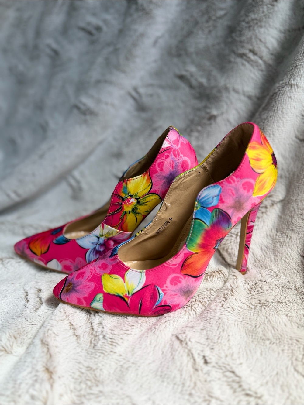 Vibrant Pink Floral Pointed Stiletto Heels